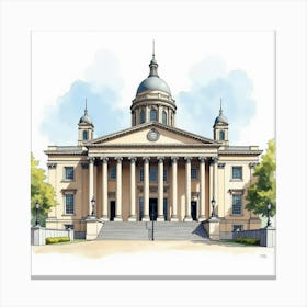 Watercolor Painting Of The Lady Lever Art Gallery In Liverpool, Capturing Its Grand Architecture And Diverse Collection Canvas Print