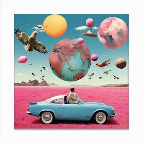 Car In A Pink Field Canvas Print