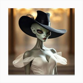 Alien Woman In Black Hat Canvas Print