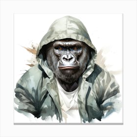 Watercolour Cartoon Gorilla In A Hoodie 3 Canvas Print