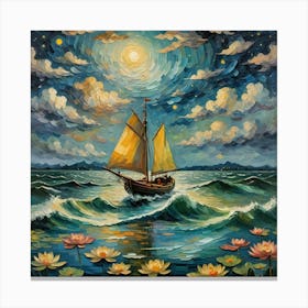 Sailboat At Night 2 Canvas Print