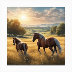 Horses In The Meadow 10 Canvas Print