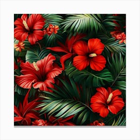 Tropical Leaves And Flowers Art Canvas Print