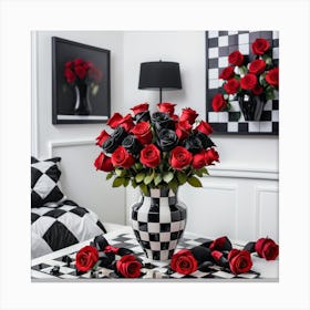 Checkered Roses Canvas Print
