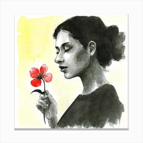 Woman Smelling A Flower Print  Canvas Print