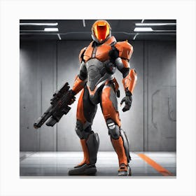 A Futuristic Warrior Stands Tall, His Gleaming Suit And Orange Visor Commanding Attention 23 Canvas Print