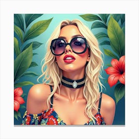 Watercolor Portrait Of Lady Gaga In A Lush, Vibrant Tropical Setting With Bright Colors 1 Canvas Print