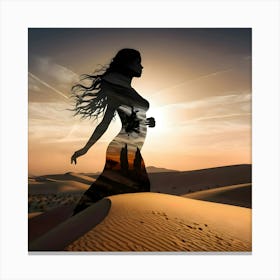 Silhouette Of A Woman In The Desert Canvas Print