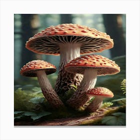 Three Mushrooms In The Forest Canvas Print