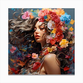 Floral Girl With Flowers In Her Hair Canvas Print