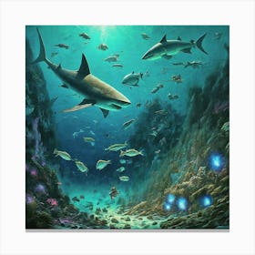 Sharks In The Ocean Canvas Print