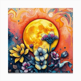 Moon And Flowers 4 Canvas Print