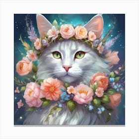 cat in a floral crown Canvas Print