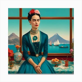 Frida Kahlo On The Window At The Bay Canvas Print