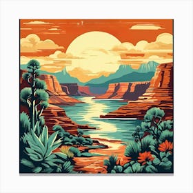 Grand Canyon Sunset, Travel Posters A Retro-Inspired With Travel Posters Showcasing Iconic Destinations Canvas Print