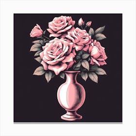 Pink Roses In A Vase 8 Canvas Print