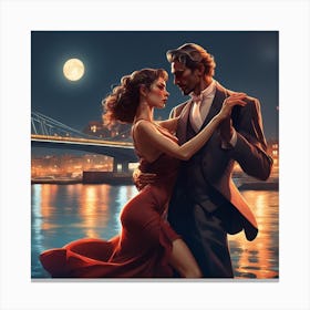 Couple Dancing At Night Canvas Print