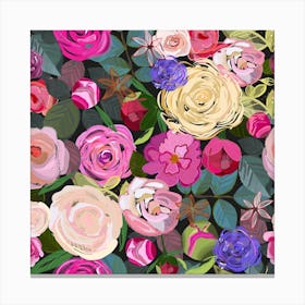 Colorful Roses Floral Pattern Square Canvas Print