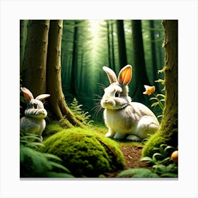 Rabbits In The Forest 2 Canvas Print