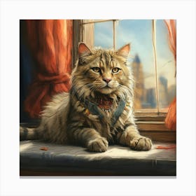 Cat Sitting On Window Sill Canvas Print