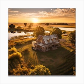 Sunset Over A Log Cabin Canvas Print