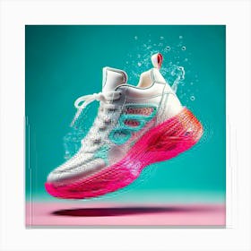 Firefly Sneaker, Flashy, Turquoise, Pink, Leather, Magic, Jumping, Sole, Floating, White, Backdrop, (10) Canvas Print