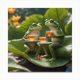 Frogs Drinking Tea Canvas Print