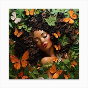 Afro-American Woman With Butterflies 6 Canvas Print