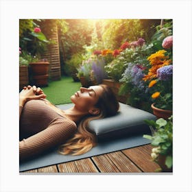 Woman Relaxing In Garden Canvas Print