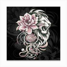 Lion With Lotus Flower Canvas Print