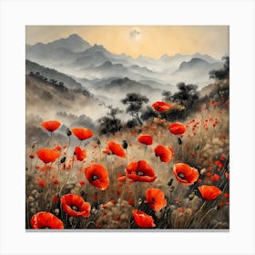 Poppy Landscape Painting (2) Canvas Print