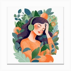 Girl With Headphones Bloom Body Canvas Print
