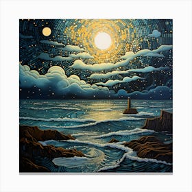 Moonlight Over The Ocean Canvas Print