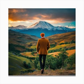 Man In A Coat At Sunset Canvas Print