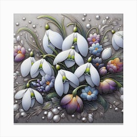 Pattern with snowdrops flowers 1 Canvas Print