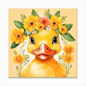 Floral Baby Duck Nursery Illustration (29) Canvas Print