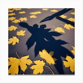 Fallen Yellow Maple Leaves On A Dark Surface, With Long Shadows Cast Upon Them, Creating An Abstract And Seasonal Composition Canvas Print