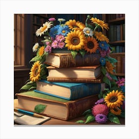 Flowers On Books Canvas Print