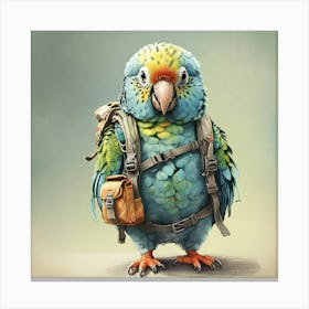 Parrot With Backpack Canvas Print