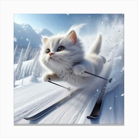 Cat On Skis 3 Canvas Print