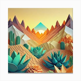 Firefly Beautiful Modern Abstract Succulent Landscape And Desert Flowers With A Cinematic Mountain V (7) Canvas Print
