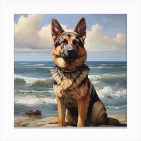 German Shepherd Dog On The Beach Canvas Print