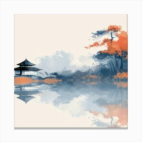 Japanese Pagoda By The Water Canvas Print