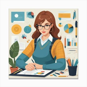 Businesswoman Working At Desk 1 Toile