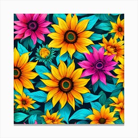 Sun Flowers In Multiple Colors 1 Canvas Print