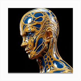 Blue & Gold. Golden Ratio in the Ether: Man's Form Against a Digital Blue Void. Canvas Print