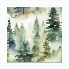 Appalachian Mountains of Misty Pines Watercolor Print of Evergreen Forest..358 Canvas Print