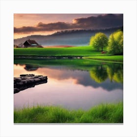 Sunrise Over A Lake 2 Canvas Print