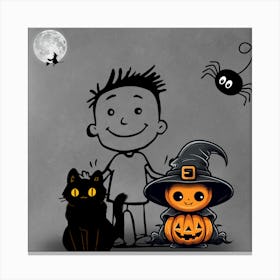 Halloween Boy And Cat Canvas Print