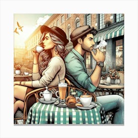 Couple In Coffee Shop Canvas Print